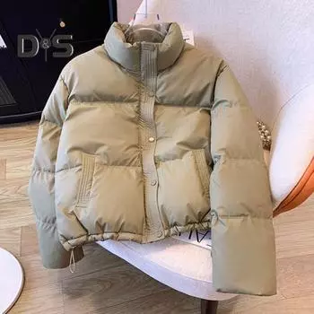 Зимнее пуховое пальто с утолщенной подкладкой, воротником-стойкой, карманами, однобортное, ветрозащитное, с длинными рукавами, сохраняющее тепло, теплая повседневная верхняя одежда, хлопковая куртка M зелёный