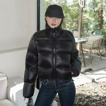 Зимнее пуховое пальто с утолщенной подкладкой, воротник-стойка, защита шеи, карманы на молнии, застежка-молния, ветрозащита, сохранение тепла, повседневная верхняя одежда для холодной погоды, хлопковая куртка S кофейный