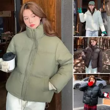 Зимнее пуховое пальто с утолщенной подкладкой, воротник-стойка, карманы, застегивающиеся на молнию, карманы S зелёный