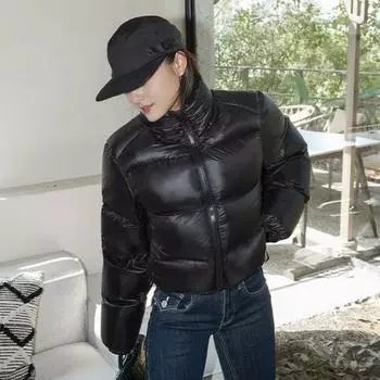 Зимнее пуховое пальто с утолщенной подкладкой, воротник-стойка, защита шеи, карманы на молнии, застежка-молния, ветрозащита, сохранение тепла, повседневная верхняя одежда для холодной погоды, хлопковая куртка S кофейный