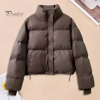 Зимнее пуховое пальто с утолщенной подкладкой, высоким воротником, карманами, однобортное, ветрозащитное, с длинными рукавами, сохраняющее тепло, теплая повседневная верхняя одежда, хлопковая куртка S армия зеленый