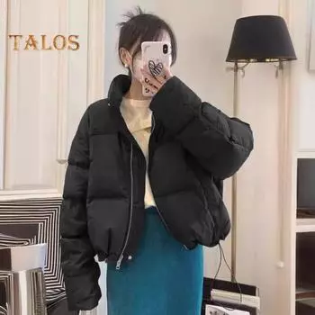 Зимнее пуховое пальто с утолщенной подкладкой, воротник-стойка, защита шеи, карманы, застежка-молния, ветрозащита, сохранение тепла, повседневная хлопковая куртка для холодной погоды M серый