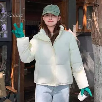 Зимнее пуховое пальто с утолщенной подкладкой, воротник-стойка, карманы, застегивающиеся на молнию, ветрозащитная, сохраняющая тепло, короткая, для холодной погоды, хлопковая куртка S зелёный