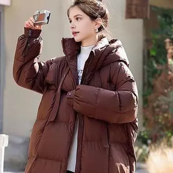 Зимнее пуховое пальто с утолщенной подкладкой, капюшоном, защитой шеи, карманами, застежкой-молнией M