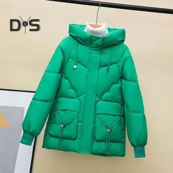 Зимнее пуховое пальто с утолщенным капюшоном, карманами, застежкой-молнией, шнурком и карманами, ветрозащитное, сохраняющее тепло, повседневная верхняя одежда для холодной погоды M королевский синий