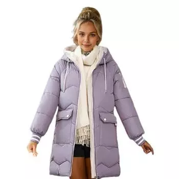 Зимнее пуховое пальто с утолщенным плюшевым капюшоном, большими карманами, средней длины, ветрозащитное, с длинными рукавами, сохраняющее тепло, теплая повседневная верхняя одежда, хлопковая куртка S красный