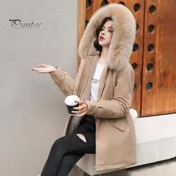 Зимнее пуховое пальто с утолщенным стеганым плюшевым капюшоном, средней длины, ветрозащитными карманами, длинными рукавами, регулируемым шнурком, повседневная верхняя одежда из хлопка, куртка XL синий