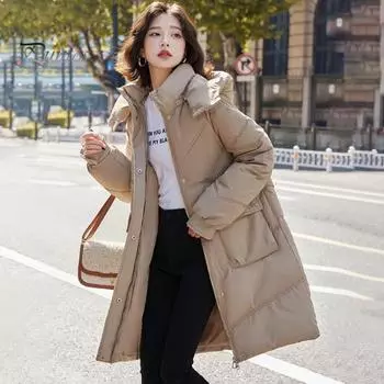 Зимнее пуховое пальто с защитой шеи, воротником-стойкой, утепленным капюшоном и карманами, застегивающаяся на молнию парка, ветрозащитная, сохраняющая тепло, повседневная верхняя одежда для холодной погоды, хлопок M зелёный