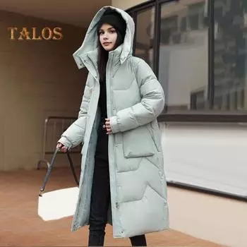 Зимнее пуховое пальто с защитой шеи, воротником-стойкой, утепленным капюшоном и карманами, застежкой-молнией, ветрозащитная парка, сохраняющая тепло, повседневная верхняя одежда для холодной погоды M зелёный