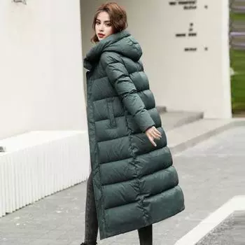 Зимнее пуховое пальто с защитой шеи, капюшоном, карманами, застежкой-молнией, ветрозащитная парка, сохраняющая тепло, повседневная верхняя одежда для холодной погоды, хлопковая куртка M зелёный