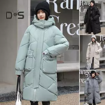 Зимнее пуховое пальто Утепленное с капюшоном Воротник-стойка Карманы Карманы на молнии Парка Ветрозащитная Сохранение тепла Повседневная верхняя одежда для холодной погоды Хлопок M серый