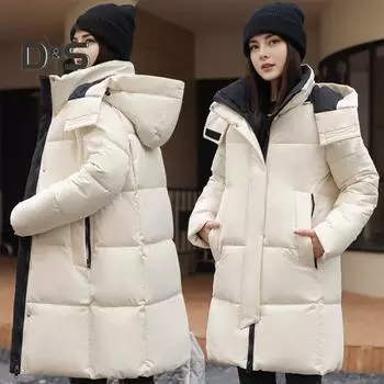 Зимнее пуховое пальто Утепленное с капюшоном Воротник-стойка Карманы Карманы на молнии Ветрозащитное Сохранение тепла Повседневная верхняя одежда для холодной погоды Хлопковая куртка M белый