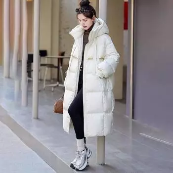 Зимнее пуховое пальто Утолщенный с капюшоном Защита шеи Карманы Застежка-молния Карманы Ветрозащитный M чёрный