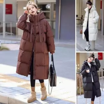 Зимнее пуховое пальто Утолщенный с капюшоном Защита шеи Карманы на молнии Карманы Ветрозащитный Сохранение тепла Повседневная верхняя одежда для холодной погоды M кофейный