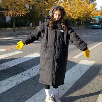 Зимнее пуховое пальто Утолщенный стеганый капюшон Воротник-стойка Длина выше колена Карманы Застежка-молния Ветрозащитный Сохранение тепла Теплый Повседневный Холодная Погода S белый