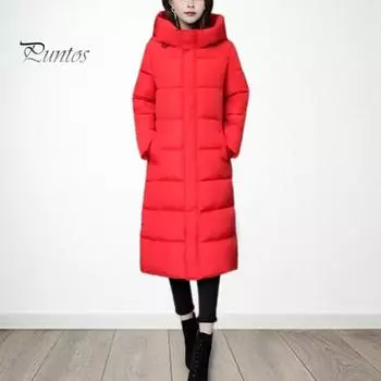 Зимнее пуховое пальто Утолщенный стеганый капюшон Воротник-стойка Длина до колена Карманы Застежка-молния Ветрозащитный Сохранение тепла Теплая повседневная верхняя одежда для холодной погоды M чёрный