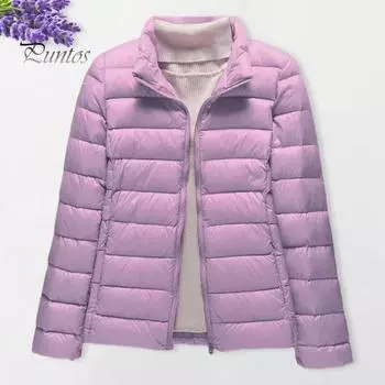 Зимнее пуховое пальто Утолщенный стеганый воротник-стойка Карманы Застежка-молния Ветрозащитный Длинные рукава Сохранение тепла Теплая повседневная верхняя одежда для холодной погоды Хлопок L розовый