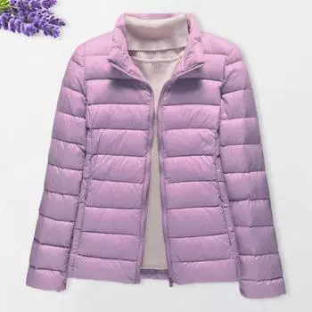 Зимнее пуховое пальто Утолщенный стеганый воротник-стойка Карманы Застежка-молния Ветрозащитный Длинные рукава Сохранение тепла Теплая повседневная верхняя одежда для холодной погоды M розовый