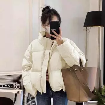 Зимнее пуховое пальто Утолщенный воротник-стойка Защита шеи Карманы Застежка-молния Ветрозащитный Сохранение тепла Повседневная верхняя одежда для холодной погоды Хлопок M серый