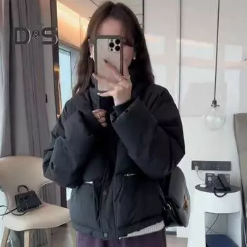 Зимнее пуховое пальто Утолщенный воротник-стойка Большие карманы на молнии Ветрозащитная застежка на молнии Длинные рукава Сохранение тепла Теплая повседневная верхняя одежда Хлопковая куртка M белый