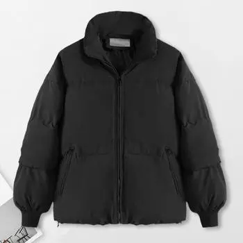 Зимнее пуховое пальто Yousheng с капюшоном, воротником-стойкой, карманами, застегивающейся на молнию, ветрозащитная парка, сохраняющая тепло, повседневная верхняя одежда для холодной погоды, хлопковая куртка S чёрный