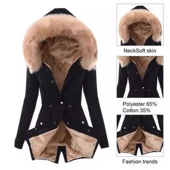 Зимнее пуховое пальто Yousheng с подкладкой, меховым капюшоном и карманами, застежка-молния, парка, ветрозащитная, сохраняющая тепло, повседневная верхняя одежда для холодной погоды, куртка XL