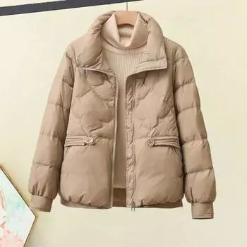 Зимнее пуховое пальто Yousheng с подкладкой, отложным воротником, карманами, застегивающейся на молнию, ветрозащитной, сохраняющей тепло, повседневной верхней одеждой для холодной погоды, хлопковой курткой M кофейный