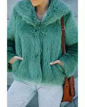 Зимнее пушистое пальто Azura Exchange с воротником и боковыми карманами XL зелёный