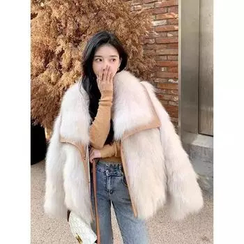 Зимнее роскошное женское пальто с утепленной бархатной подкладкой из искусственного меха в корейском стиле M