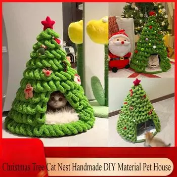 Зимнее рождественское елочное гнездо для кошек, сделанное своими руками, материал для зимнего тепла, полузакрытое гнездо для собак, войлочный конус, домик для домашних животных