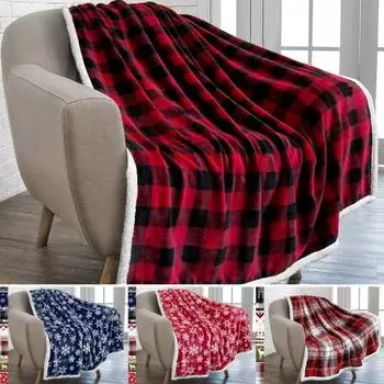 Зимнее рождественское одеяло в клетку со снежинками, утолщенное плюшевое, машинная стирка, веселое рождественское одеяло для офиса, сна, общежития XL белый/красный