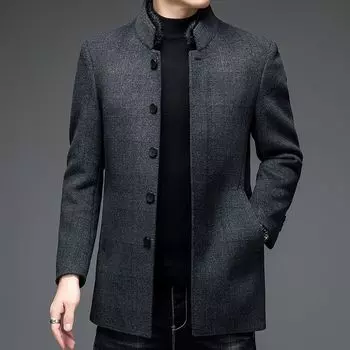 Зимнее шерстяное кашемировое пальто мужское новое повседневное шерстяное утолщенное шерстяное пальто средней длины для мужчин M