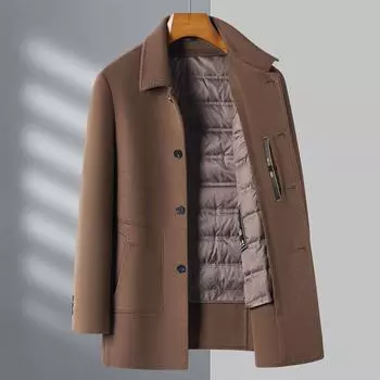 Зимнее шерстяное пальто для мужчин, для папы среднего возраста, двухстороннее шерстяное кашемировое пуховое пальто, ветровка средней длины 170