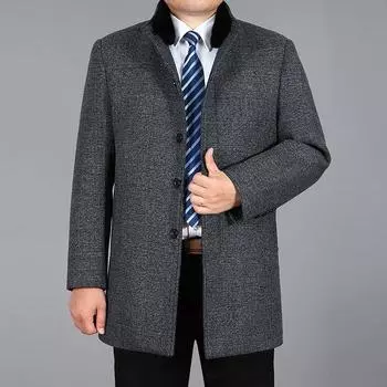 Зимнее шерстяное пальто, мужская осенняя модная полушерстяная куртка, полупальто из кроличьего меха, мужской длинный плащ M светло-серый