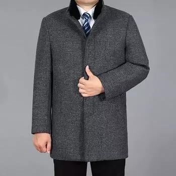 Зимнее шерстяное пальто, мужская осенняя модная полушерстяная куртка, полупальто из кроличьего меха, мужской длинный плащ M светло-серый