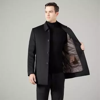 Зимнее шерстяное пальто мужское новое среднее по возрасту куртка с отворотом съемный пуховик мужское двухстороннее шерстяное пальто 170