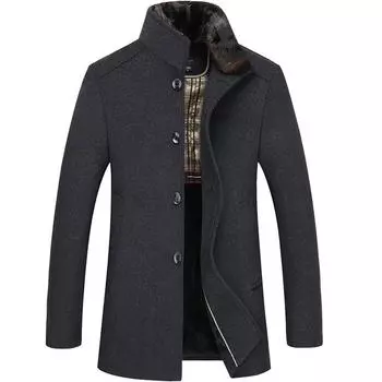Зимнее шерстяное пальто мужское пальто средней и длинной длины, деловое повседневное с воротником-стойкой, с начесом и утолщенной шерстяной пальто мужское 170