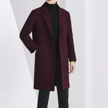 Зимнее шерстяное пальто мужское повседневное пальто с воротником-стойкой длинное утолщенное шерстяное пальто молодежная мода M/170
