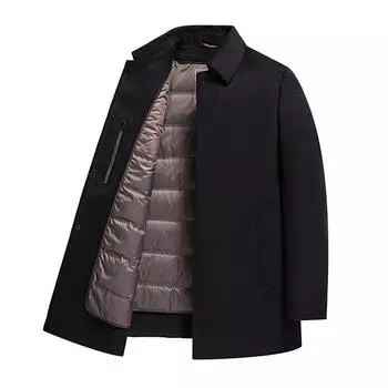 Зимнее шерстяное пальто с утолщенными лацканами, двусторонняя мужская пуховая куртка, шерстяная ветровка, пальто средней длины для людей среднего и пожилого возраста 165