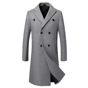 Зимнее шерстяное пальто Тренчкот мужское длинное до колена двубортное хлопковое утолщенное пальто мужское пальто 170 чёрный