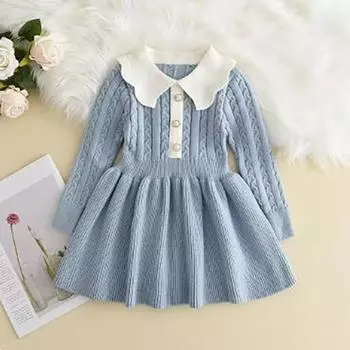 Зимнее шерстяное платье с длинным рукавом для девочек, осеннее детское платье-свитер с оборками для девочек, повседневная одежда 130cm фиолетовый