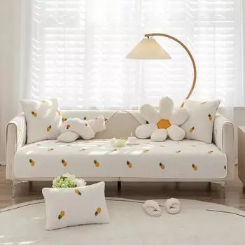 Зимнее симпатичное вышитое плюшевое секционное полотенце для дивана Мягкие толстые овечьи плюшевые стеганые чехлы для диванов Нескользящие чехлы для диванов Коврик для эркера 70x70cm 1pc