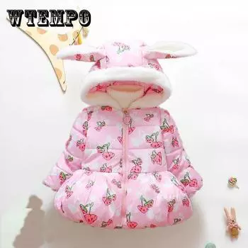 Зимнее стеганое пальто для девочек с цветочным узором в виде грибов, стеганое пальто в стиле принцессы, милое хлопковое пальто средней длины для девочек, бархатное пальто 120