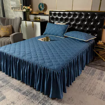Зимнее стеганое толстое покрывало на резинке простыня с оборками мягкая подкладка для кровати пара двойной матрас чехол постельное белье 150 180x200 150x200x45cm