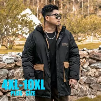 Зимнее свободное хлопковое пальто средней длины размера плюс, мужская повседневная рабочая одежда, непромокаемая съемная куртка с капюшоном для мужчин 4XL-10XL 10XL чёрный