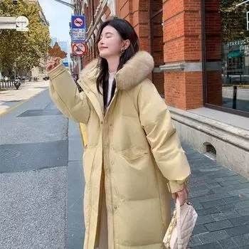 Зимнее Свободное Милое Утепленное Длинное Хлопковое Пальто с Капюшоном для Женщин M