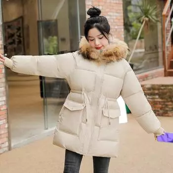 Зимнее свободное пальто с хлопковой подкладкой для женщин M светло-зеленый