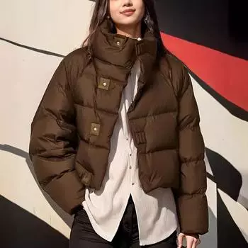 Зимнее свободное теплое пуховое хлопковое пальто, женские утепленные, однотонные зимние куртки, женская верхняя одежда с воротником-стойкой, парки, пальто S чёрный