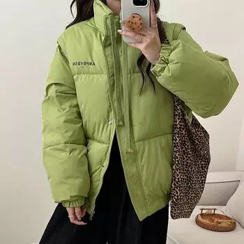 Зимнее свободное утолщенное хлопковое короткое пальто со стойкой и съемным воротником для женщин и пар S