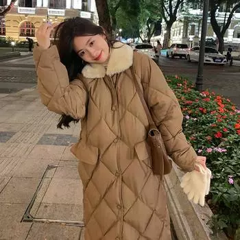 Зимнее теплое длинное пальто с хлопковой подкладкой, толстая свободная верхняя одежда, женские куртки M хаки